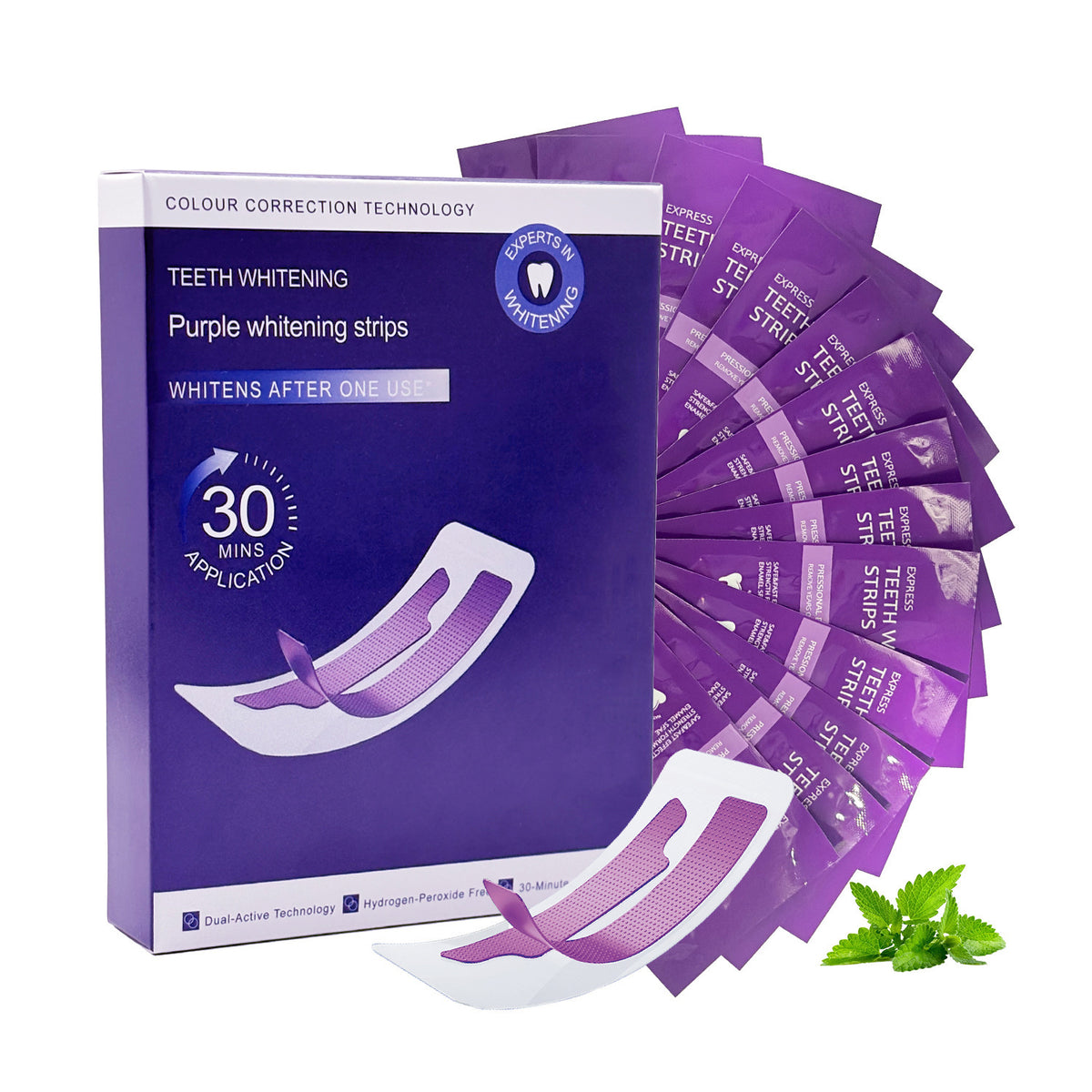 Purple Teeth Whitening Strips, 14 Strips per Box, 30-Minute Use