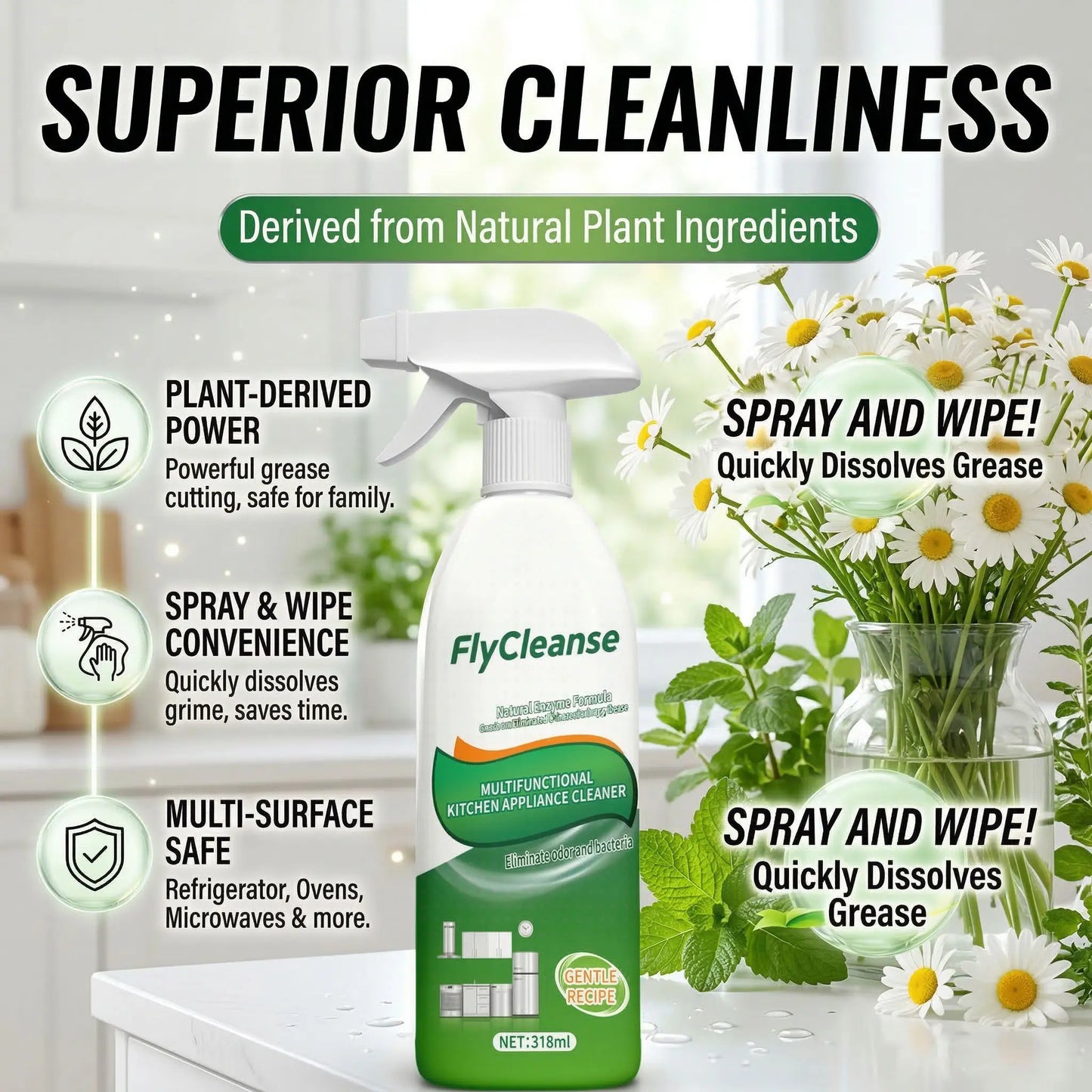 Heavy-Duty Kitchen Oil Stain Cleaner & Degreaser - Dual-Effect Foam Spray (500g)