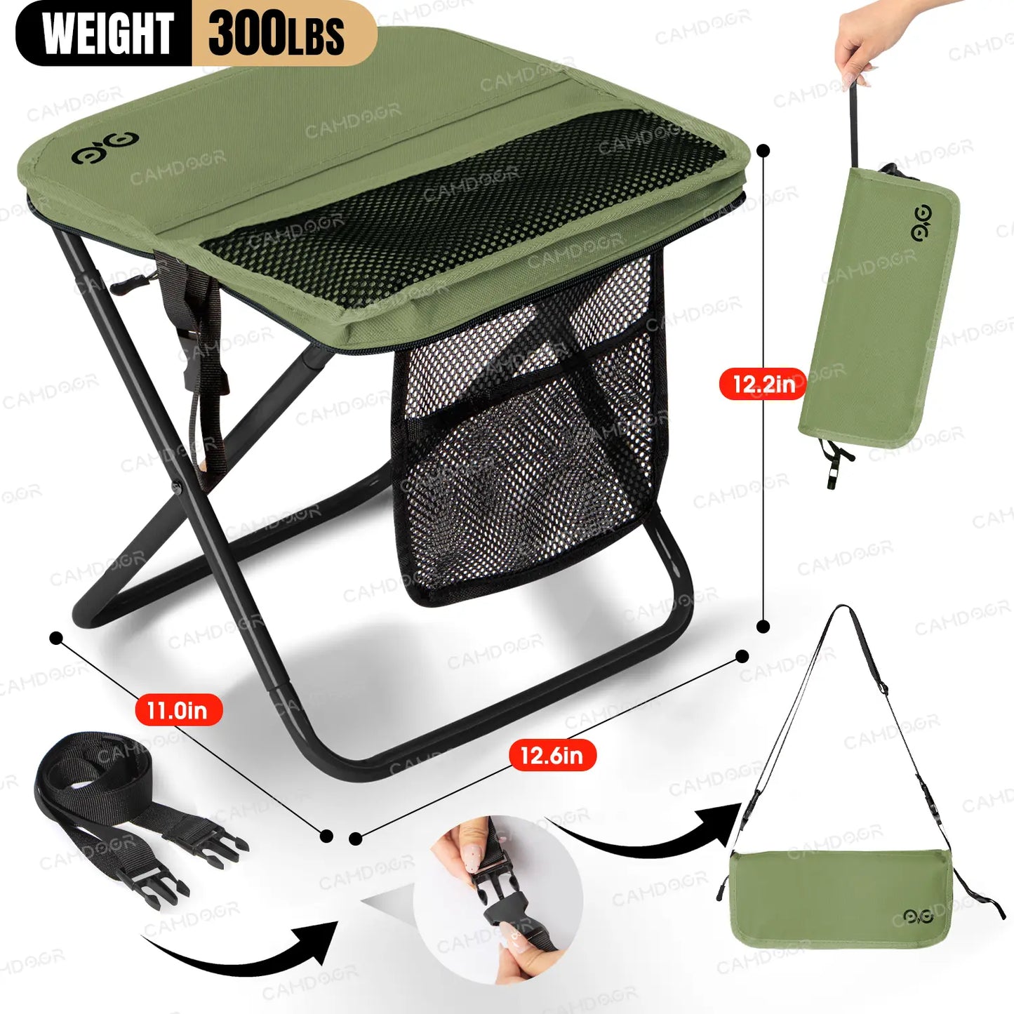 400 lb Portable Folding Camping Stool with Side Pockets