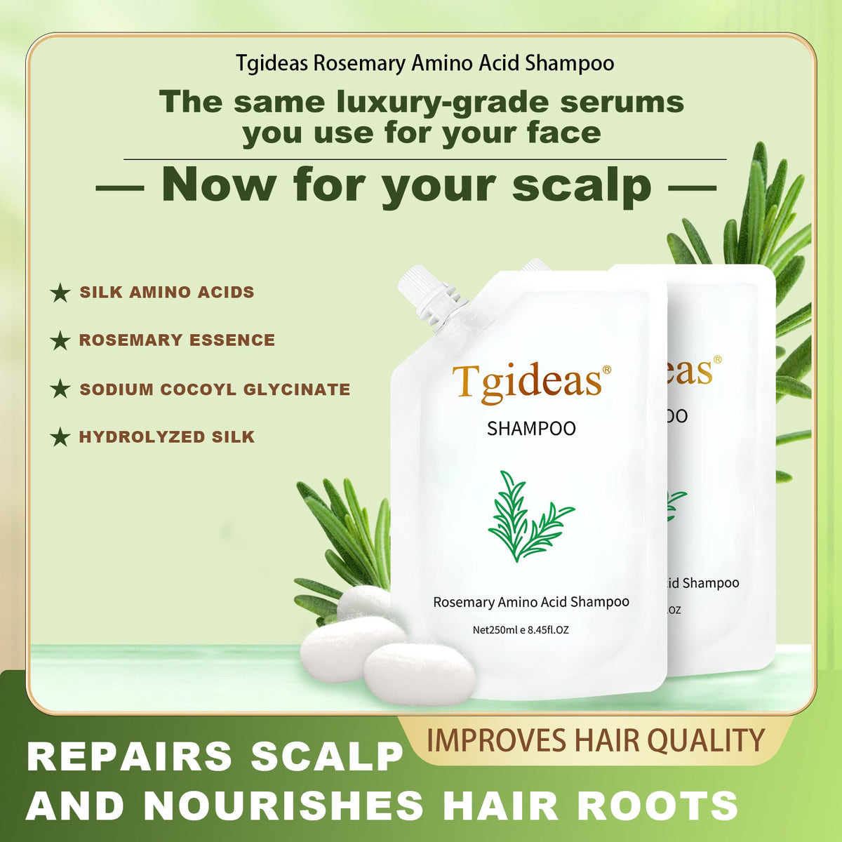 Tgideas Rosemary Amino Acid Shampoo with Zinc PCA, 250ml / 8.45 fl oz