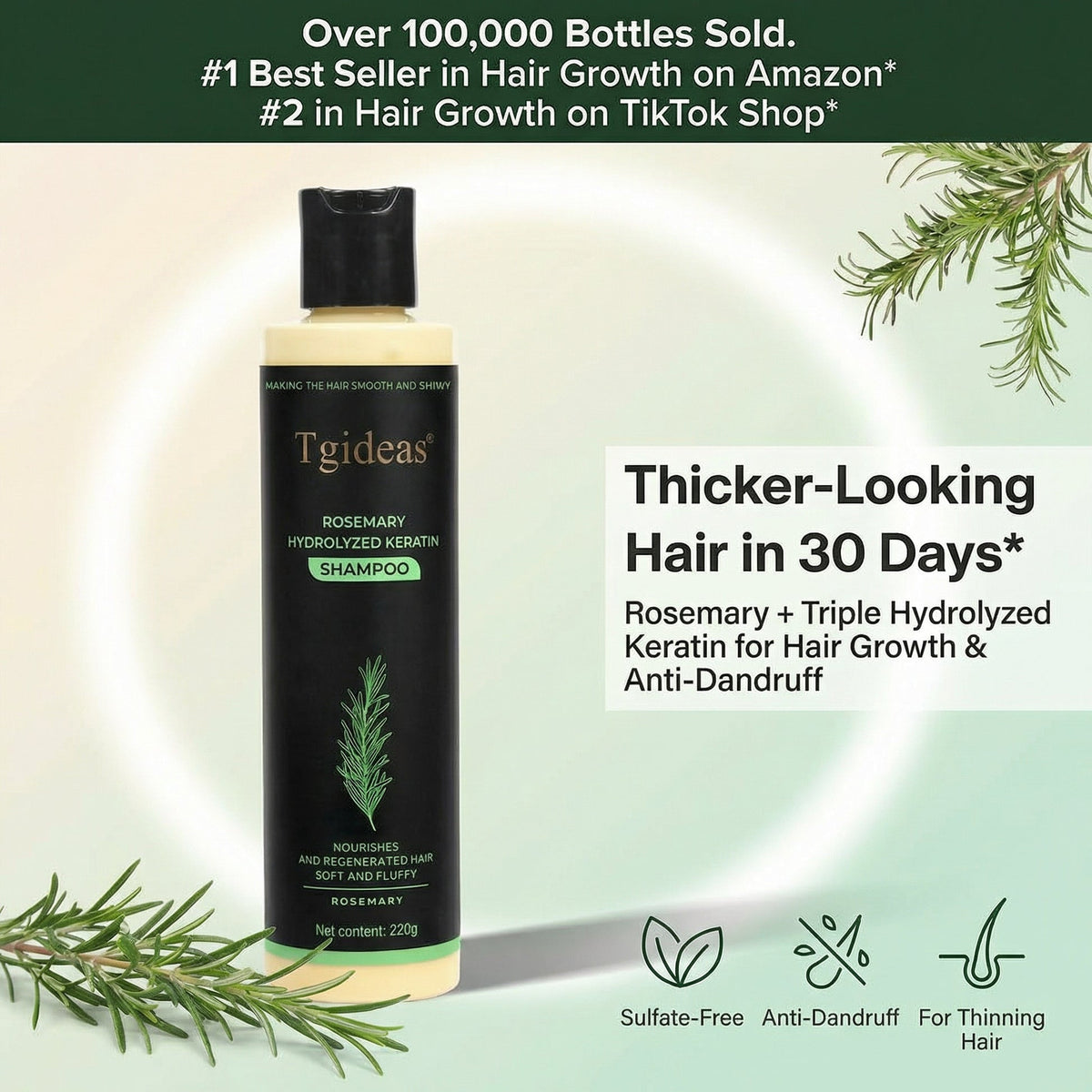 Tgideas Rosemary Shampoo | Hair Growth & Anti-Dandruff Scalp Treatment, 220g