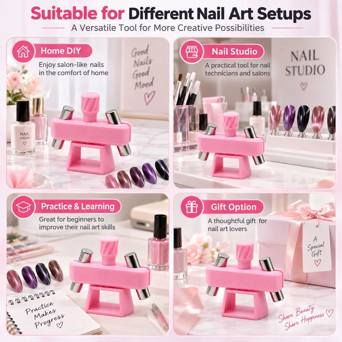 360 Rotating Cat Eye Nail Magnet Stand for Hands-Free Nail Art