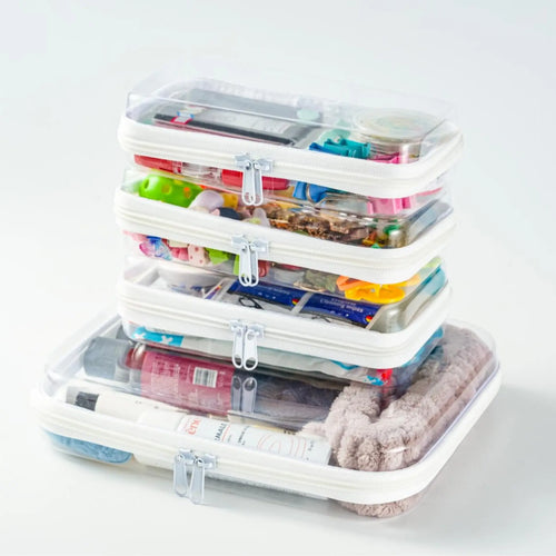Clear Hard Zipper Storage Case 4-Piece Set for Toiletries and Accessories