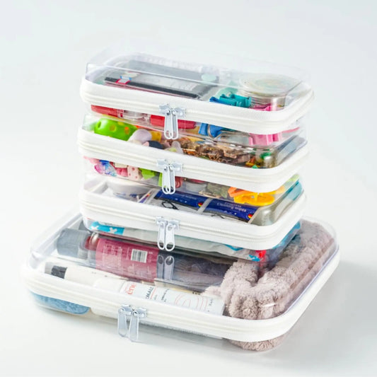 Clear Hard Zipper Storage Case 4-Piece Set for Toiletries and Accessories