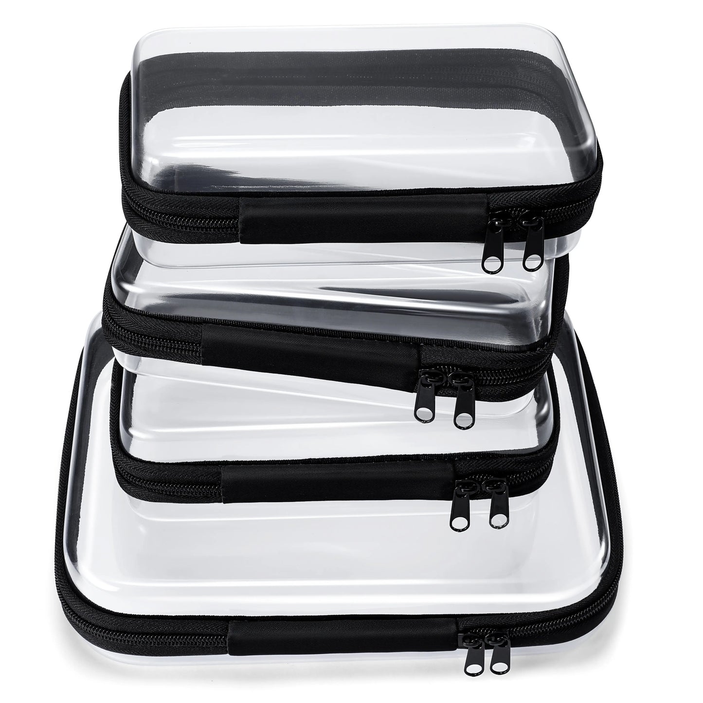 Clear Hard Zipper Storage Case 4-Piece Set for Toiletries and Accessories