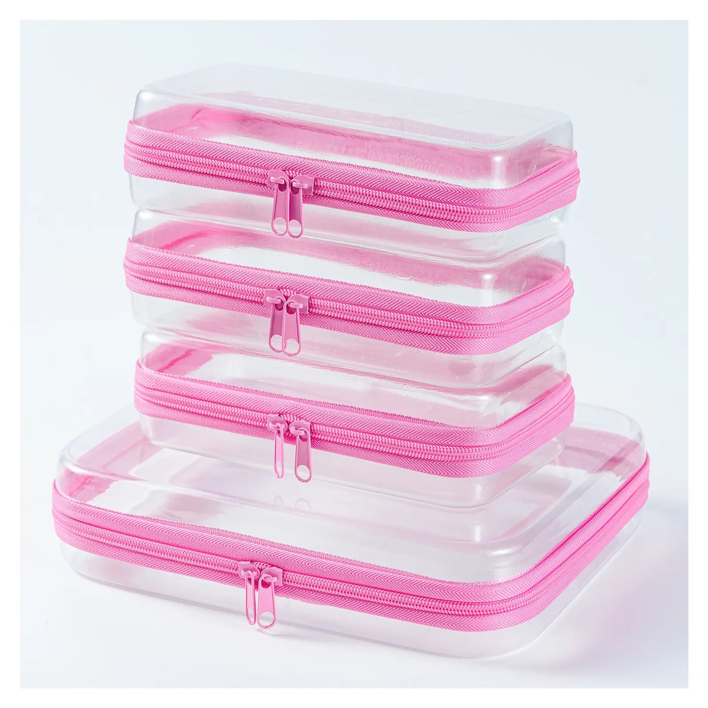 Clear Hard Zipper Storage Case 4-Piece Set for Toiletries and Accessories