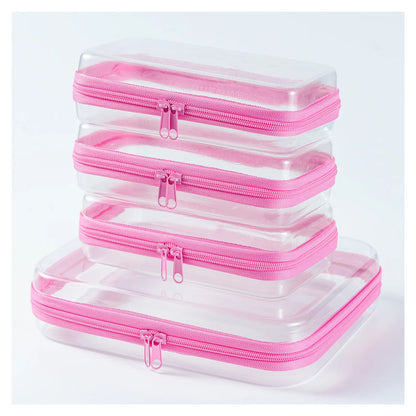 Clear Hard Zipper Storage Case 4-Piece Set for Toiletries and Accessories
