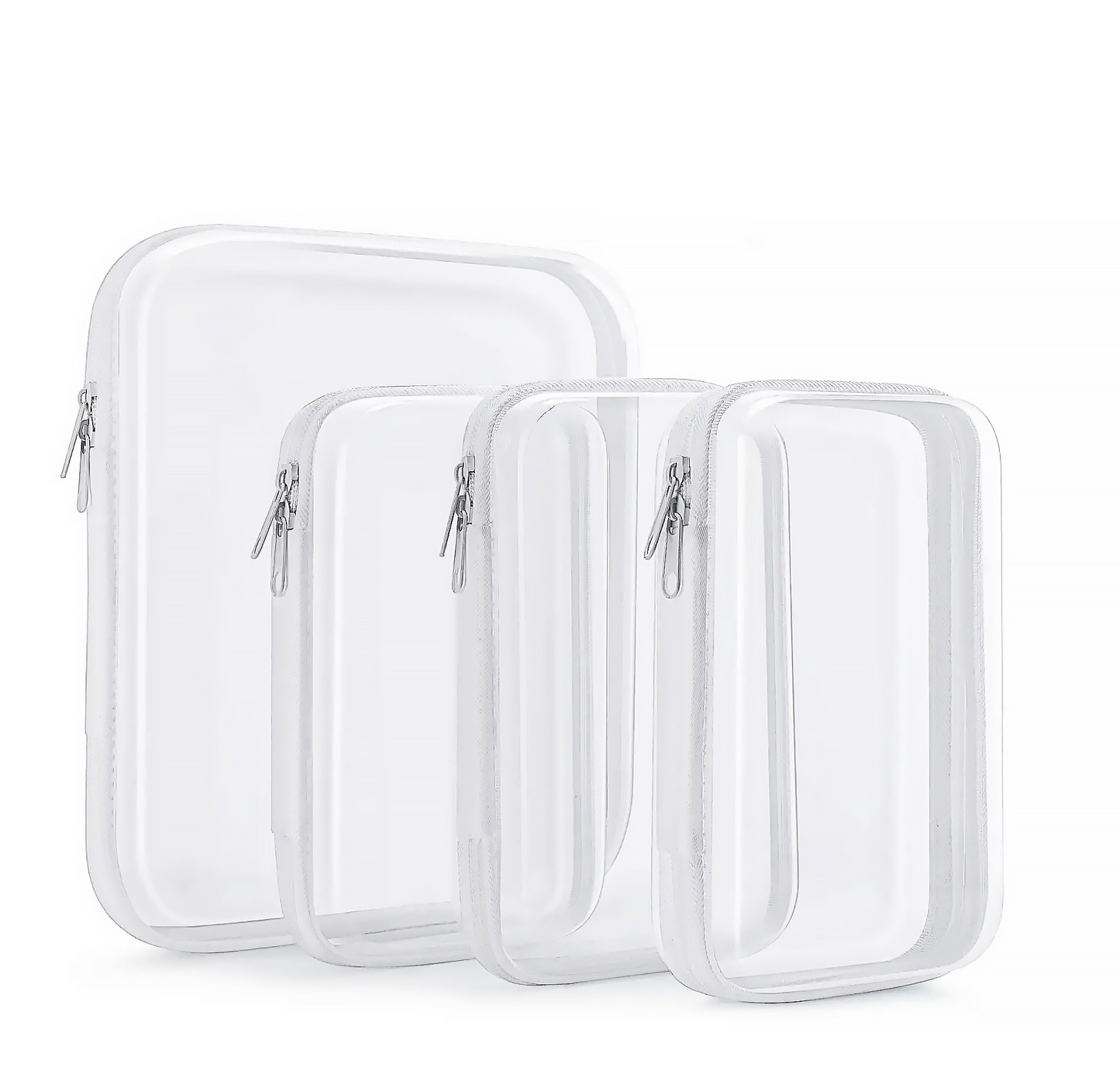 Clear Hard Zipper Storage Case 4-Piece Set for Toiletries and Accessories