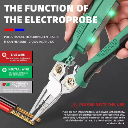 8-in-1 Green Wire Stripper Pliers with Voltage Tester