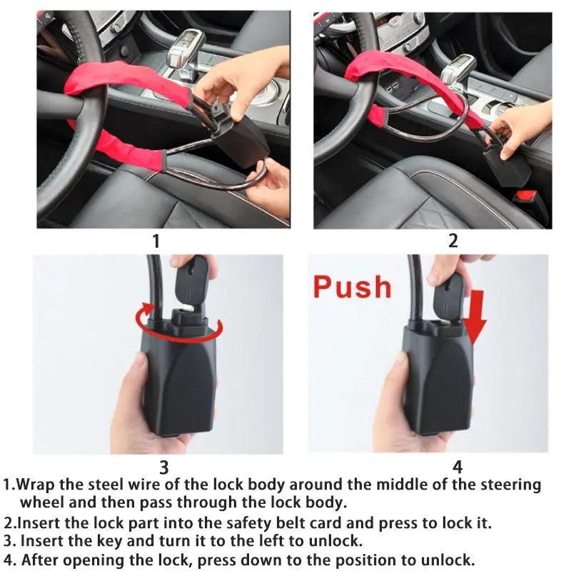 Universal Anti-Theft Steering Wheel Lock with Key