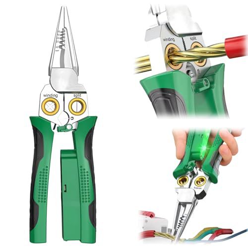 8-in-1 Green Wire Stripper Pliers with Voltage Tester