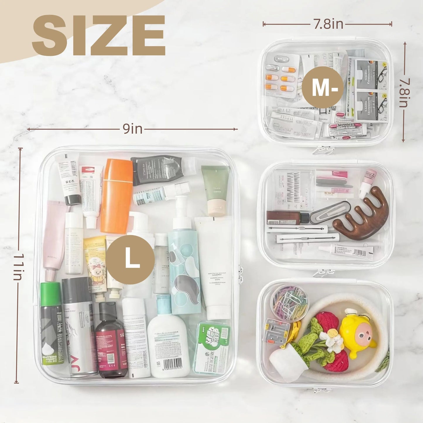 Clear Hard Zipper Storage Case 4-Piece Set for Toiletries and Accessories