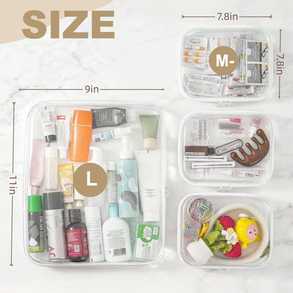Clear Hard Zipper Storage Case 4-Piece Set for Toiletries and Accessories