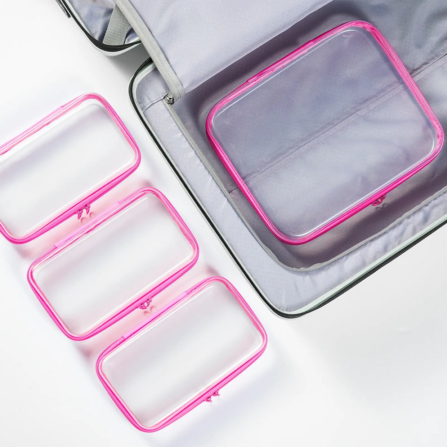 Clear Hard Zipper Storage Case 4-Piece Set for Toiletries and Accessories