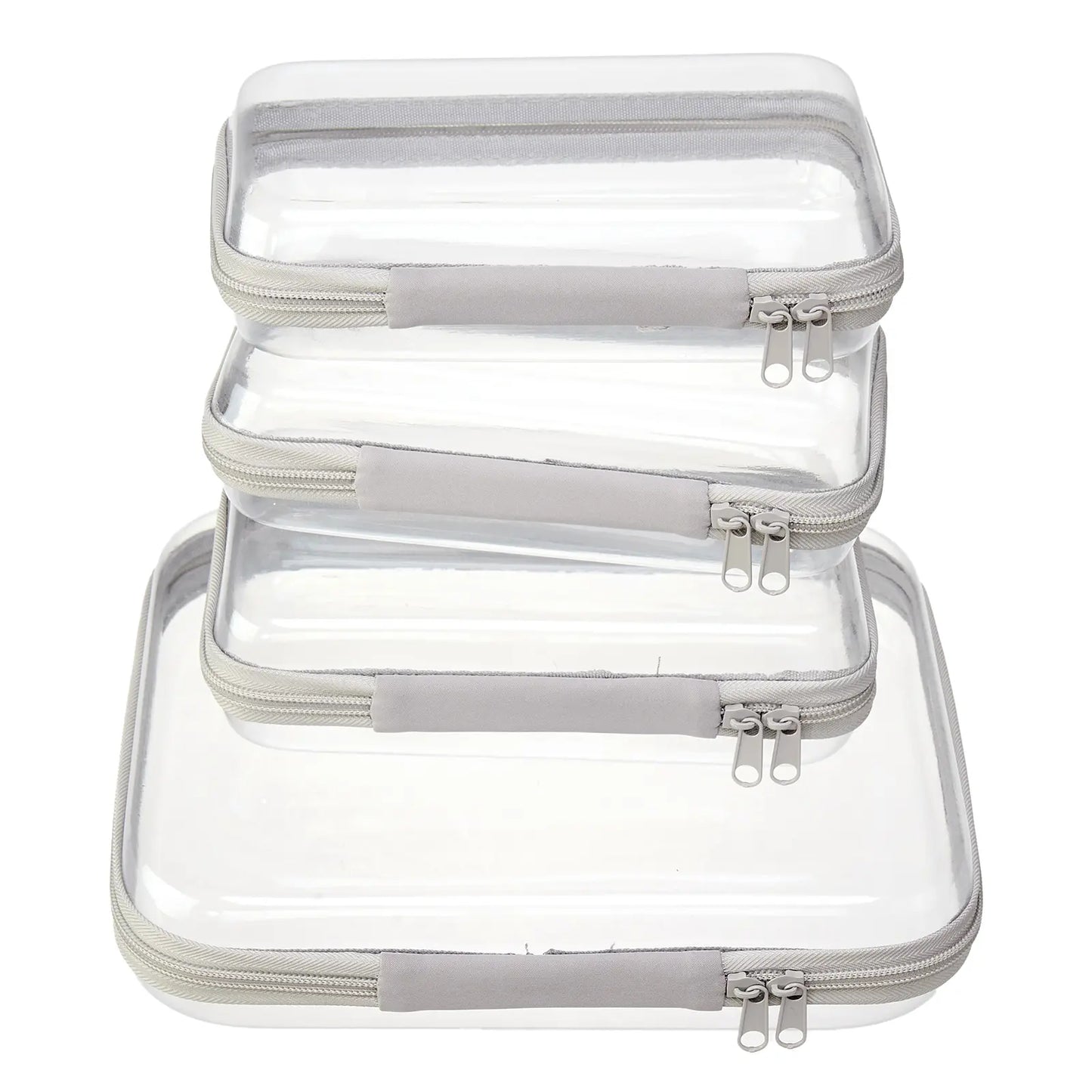 Clear Hard Zipper Storage Case 4-Piece Set for Toiletries and Accessories