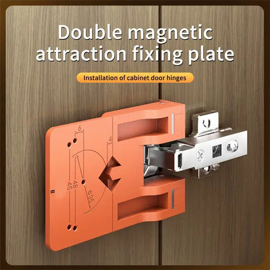 Magnetic Cabinet Door Hinge Installation Jig, 2-Piece Set with Drill Bit