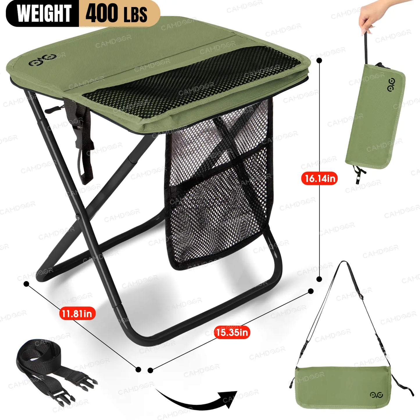 400 lb Portable Folding Camping Stool with Side Pockets