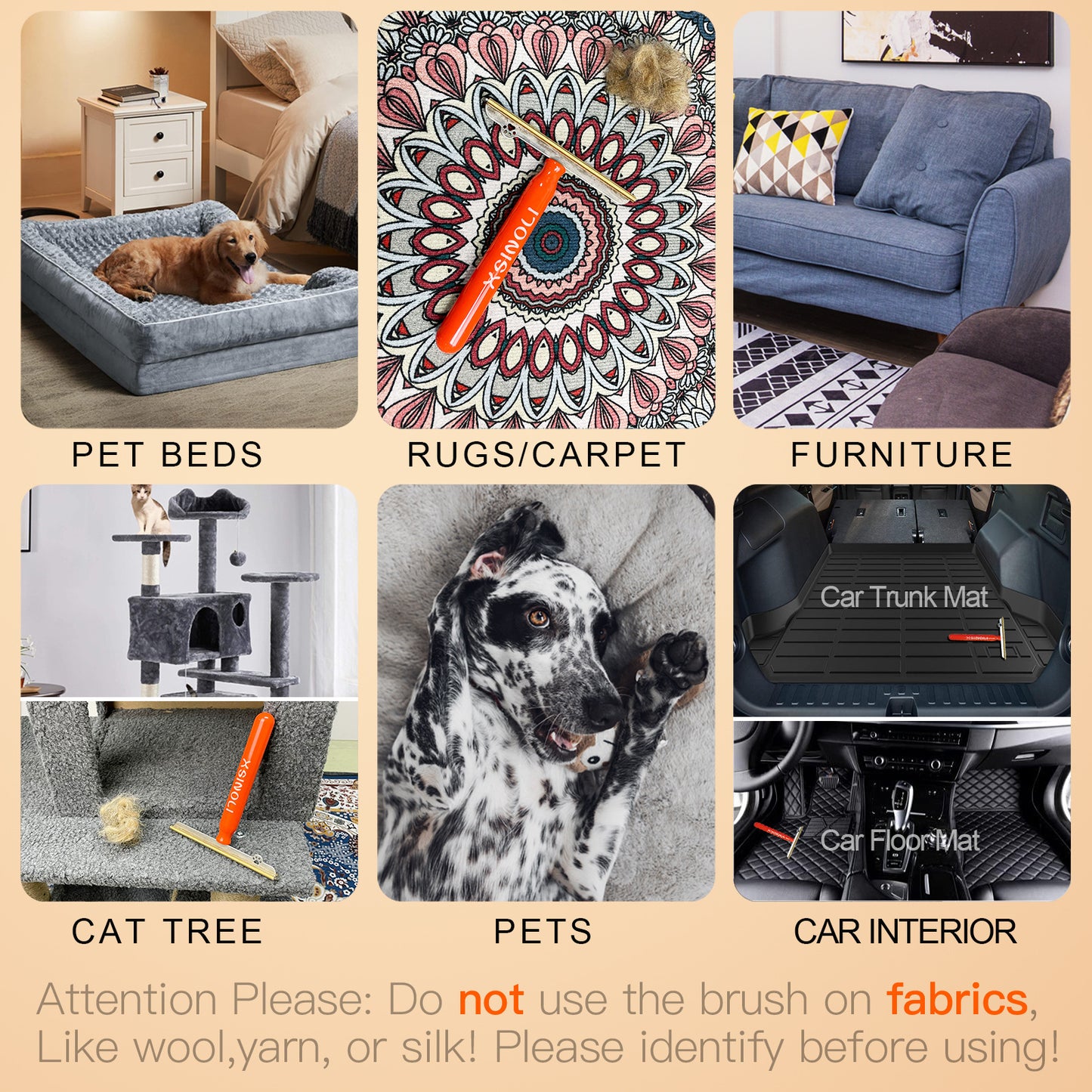 PET Hair Remover Brush for Carpets Rugs and Car Mats