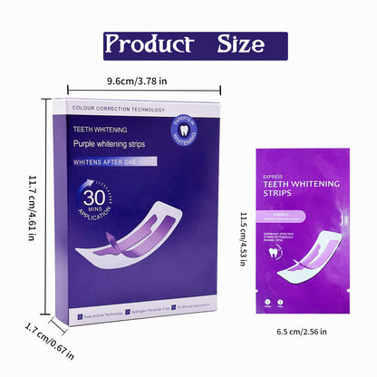 Purple Teeth Whitening Strips, 14 Strips per Box, 30-Minute Use