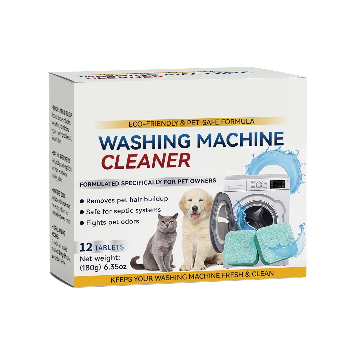 Eco-Friendly Washing Machine Cleaner - 12 Tablets Pet-Safe Formula