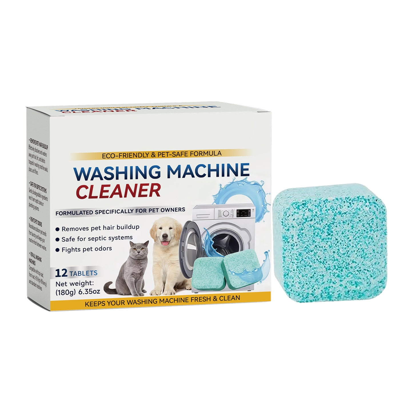 Eco-Friendly Washing Machine Cleaner - 12 Tablets Pet-Safe Formula