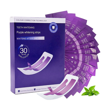 Purple Teeth Whitening Strips, 14 Strips per Box, 30-Minute Use