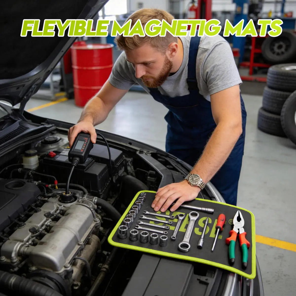 Magnetic Tool Mat Set - Flexible Non-Slip Tray for Garage Repairs