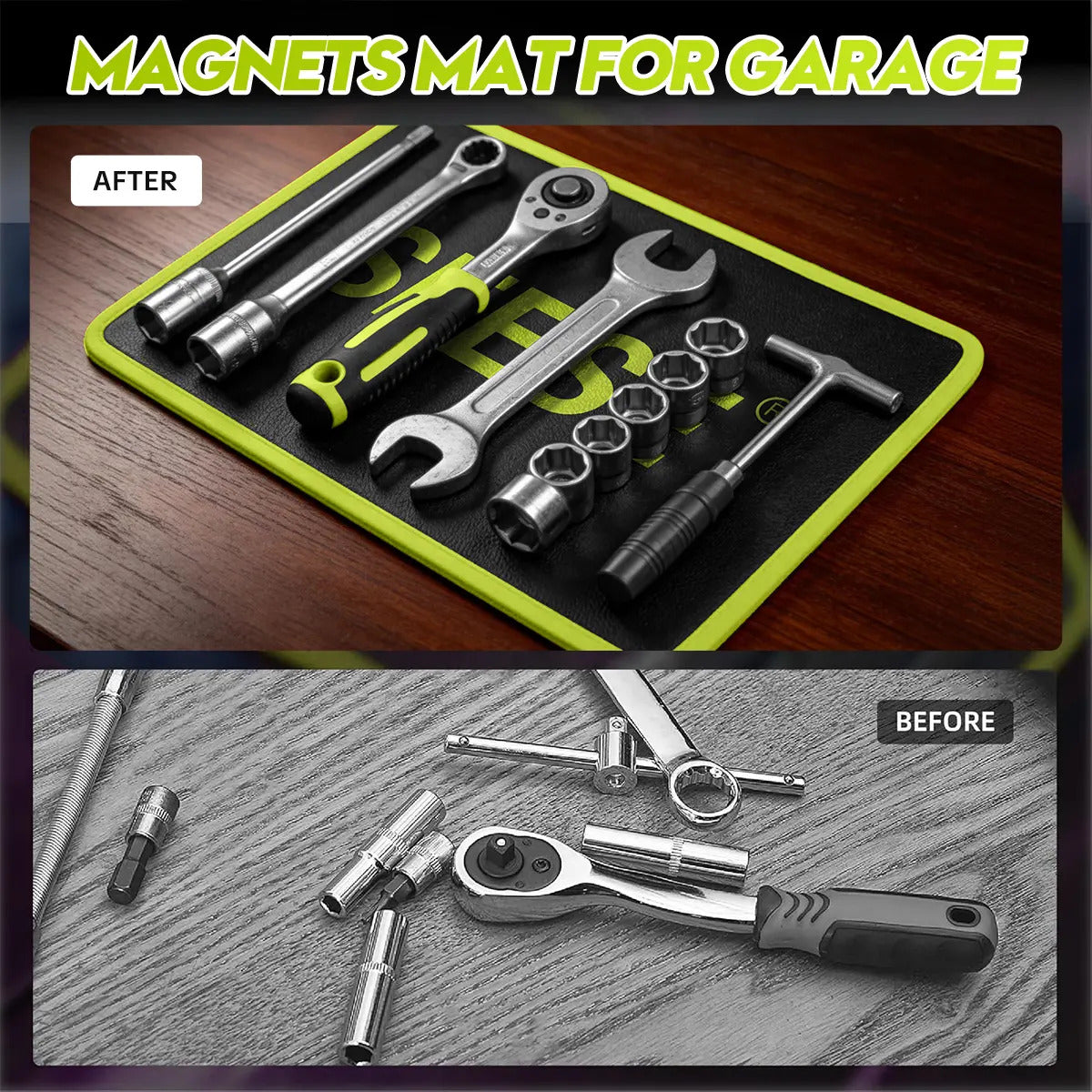 Magnetic Tool Mat Set - Flexible Non-Slip Tray for Garage Repairs