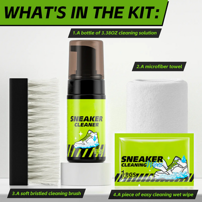 4-Piece Sneaker Cleaning Kit with Foam Cleaner, Brush, Towel & Wipe