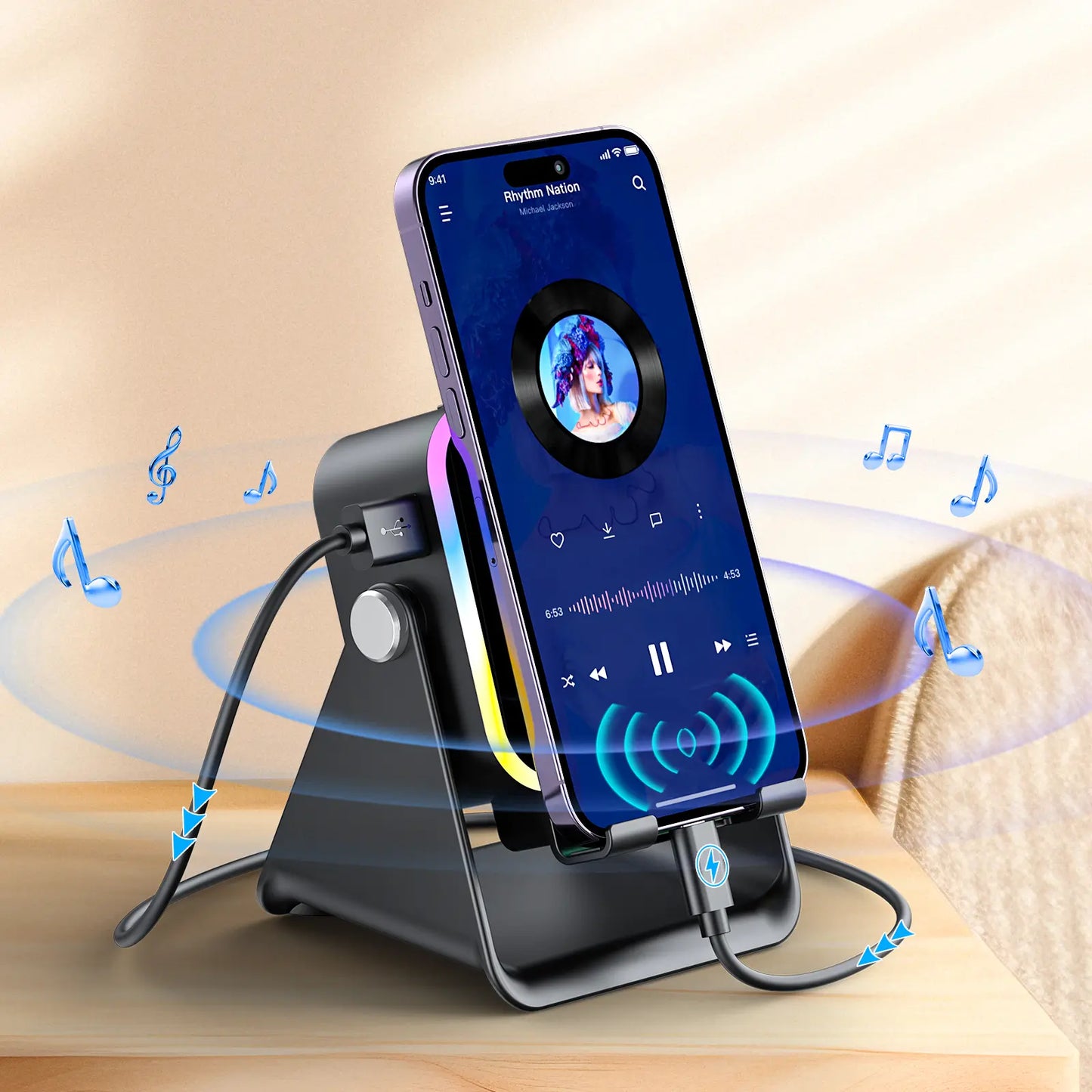 SoundSurge™ 5-in-1 Wireless Induction Speaker Stand & Power Bank