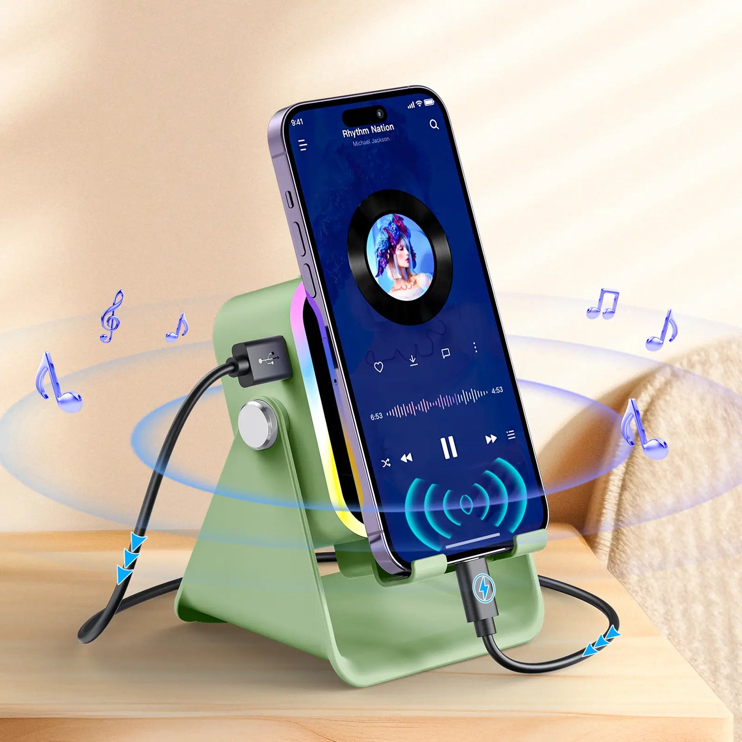 SoundSurge™ 5-in-1 Wireless Induction Speaker Stand & Power Bank