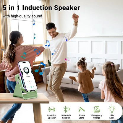 SoundSurge™ 5-in-1 Wireless Induction Speaker Stand & Power Bank