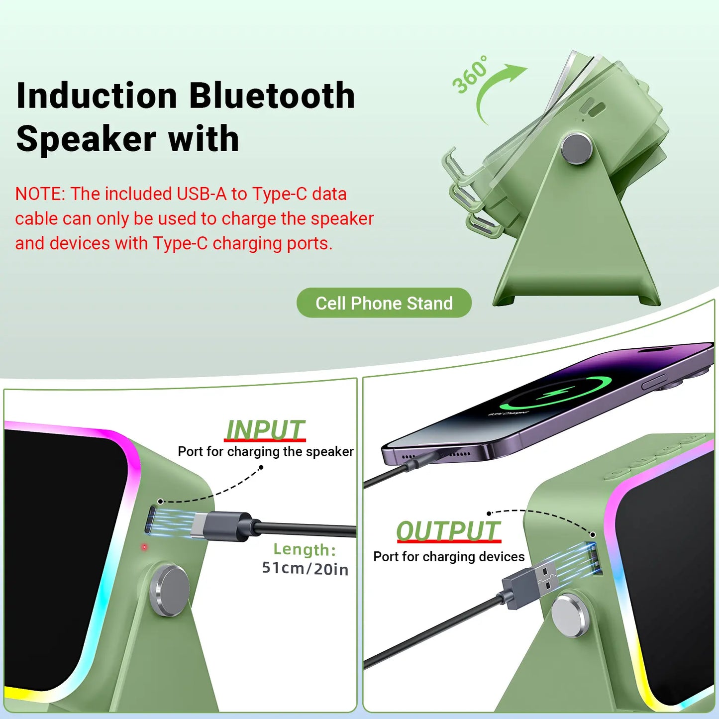 SoundSurge™ 5-in-1 Wireless Induction Speaker Stand & Power Bank