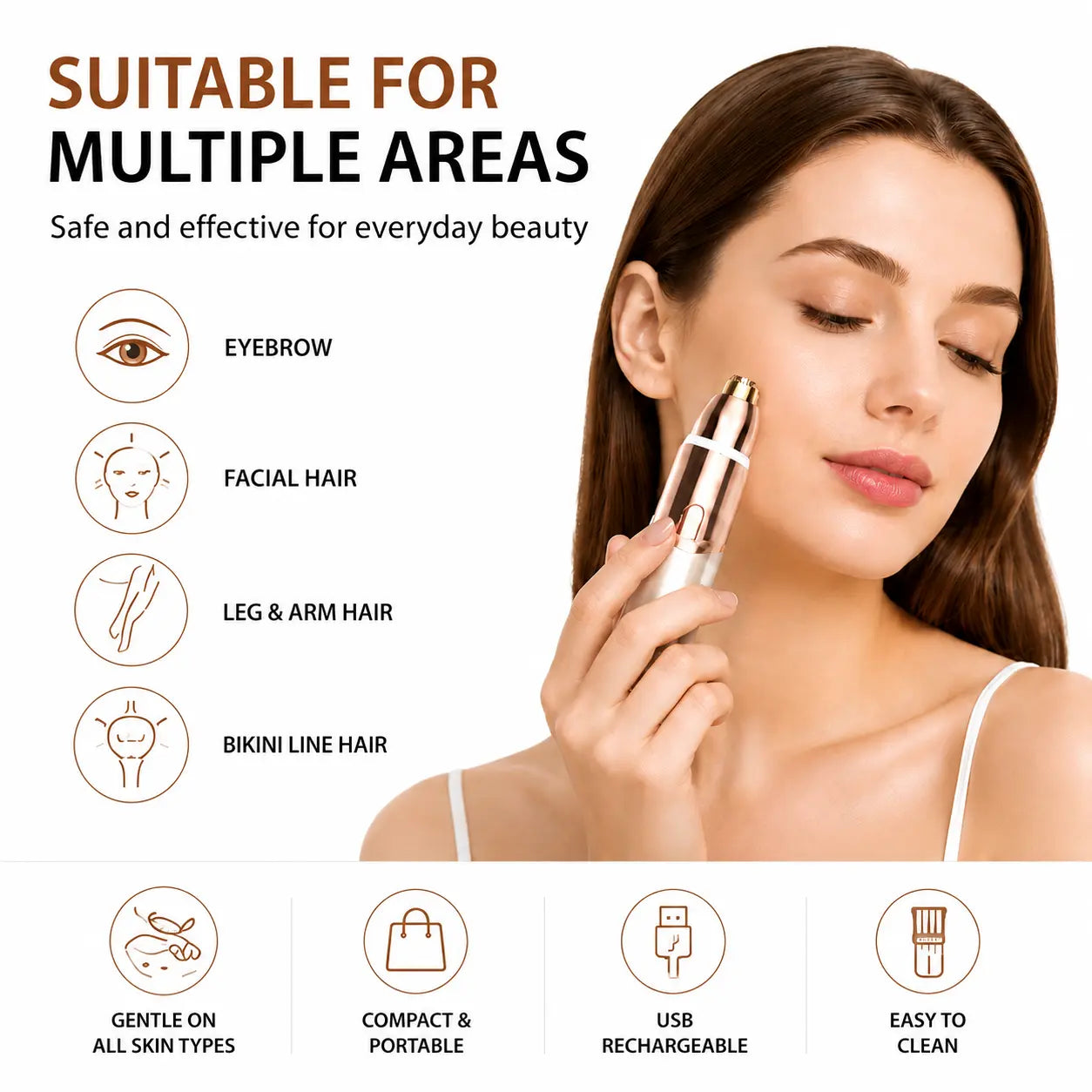 2-in-1 Painless Facial & Eyebrow Trimmer - Rechargeable Hair Remover