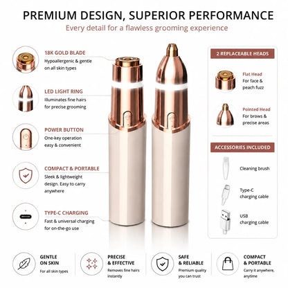 2-in-1 Painless Facial & Eyebrow Trimmer - Rechargeable Hair Remover