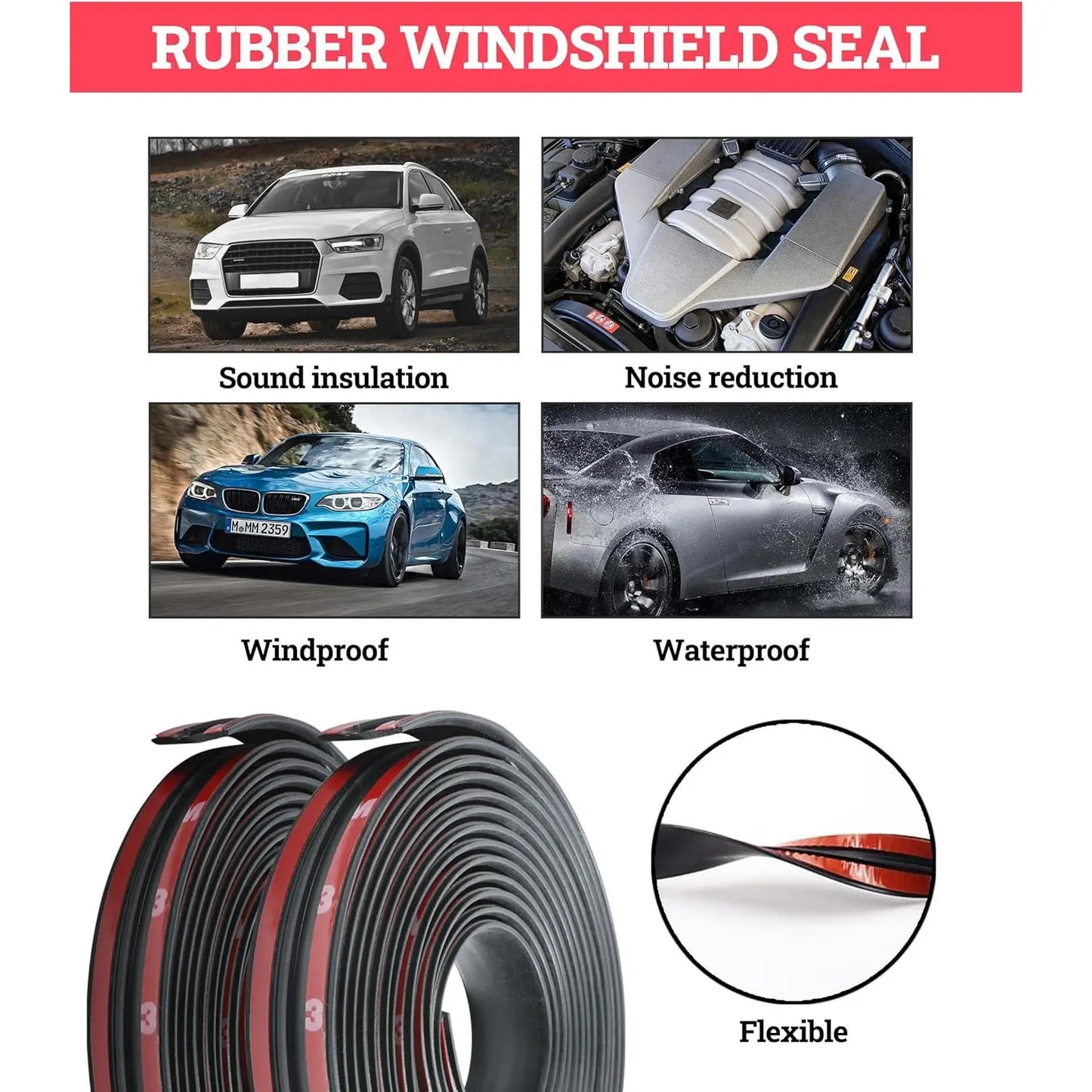 Universal T-Shape Car Windshield Rubber Sealing Strip - Soundproof & Waterproof