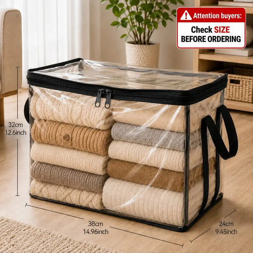 Heavy-Duty Clear PVC Storage Box with Hinged Lid - Foldable Organizer Bin