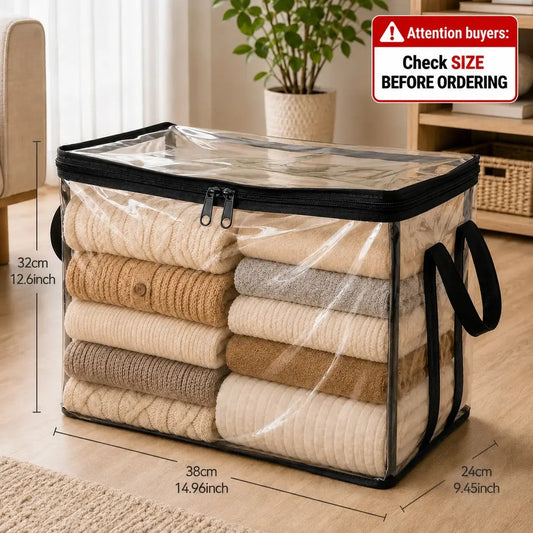Heavy-Duty Clear PVC Storage Box with Hinged Lid - Foldable Organizer Bin