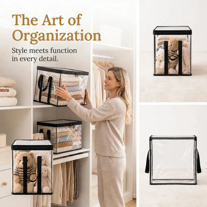 Heavy-Duty Clear PVC Storage Box with Hinged Lid - Foldable Organizer Bin