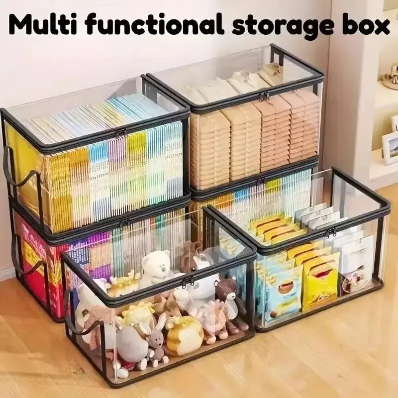 Heavy-Duty Clear PVC Storage Box with Hinged Lid - Foldable Organizer Bin