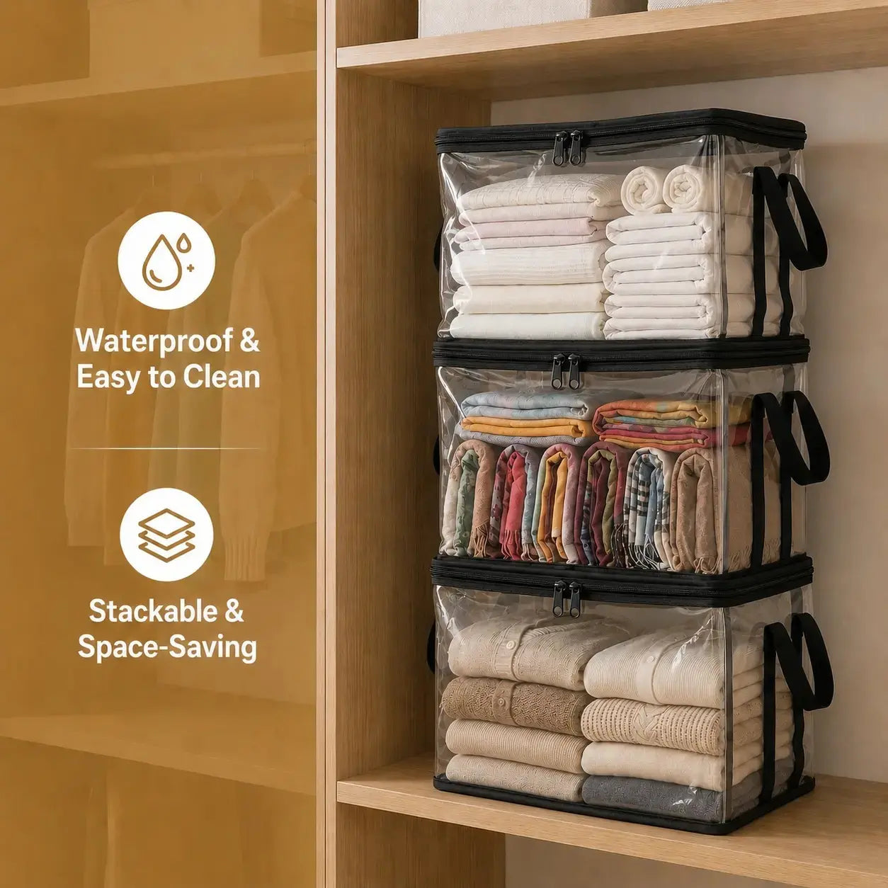 Heavy-Duty Clear PVC Storage Box with Hinged Lid - Foldable Organizer Bin