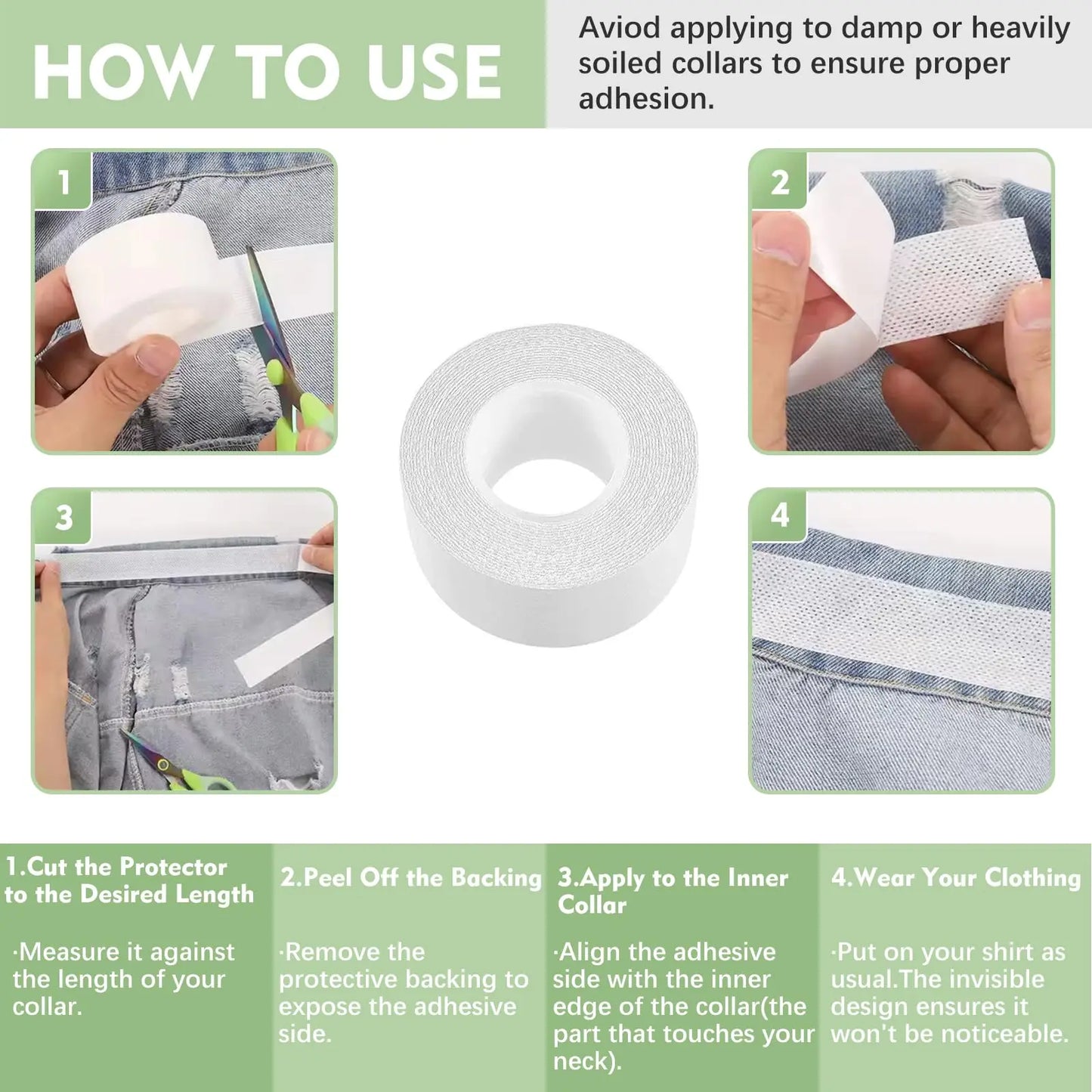 Disposable Sweat-Absorbing Collar Protector Pads - Anti-Stain Shirt Neck Tape