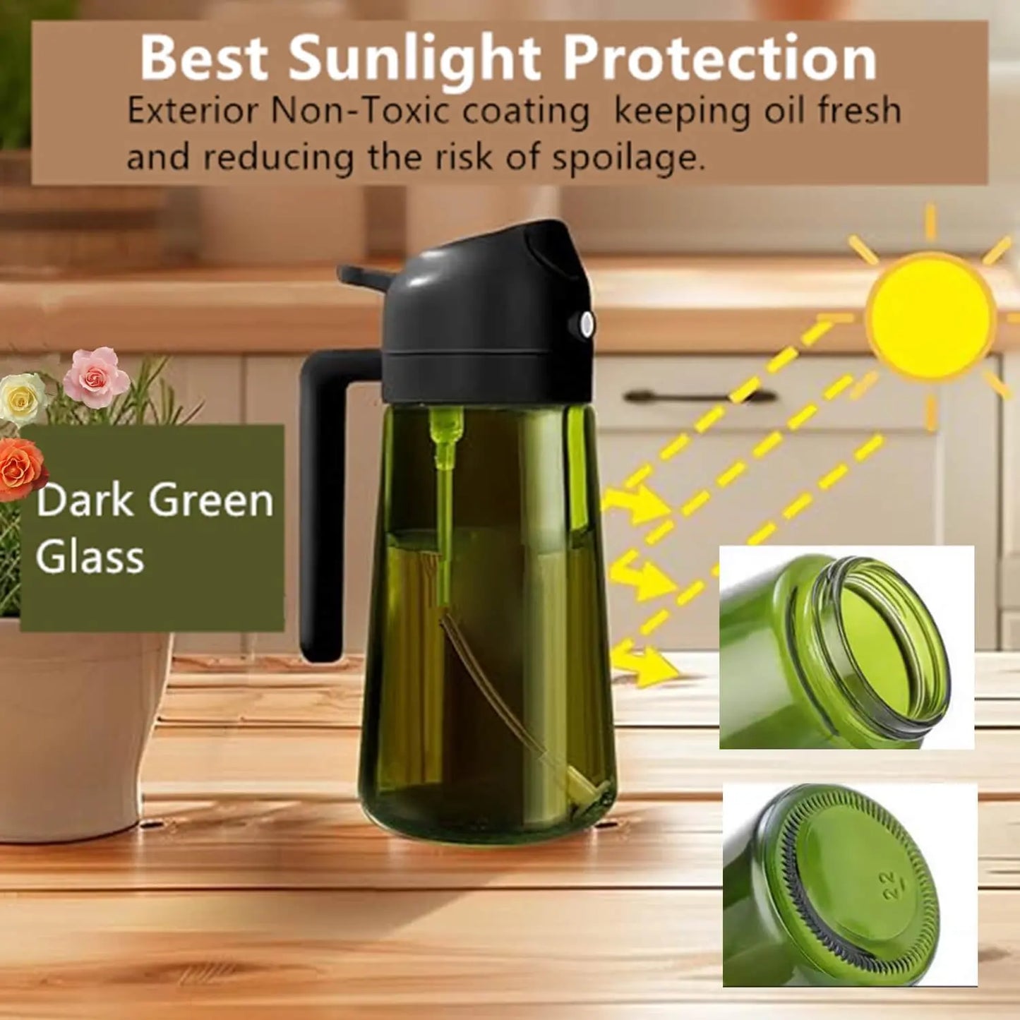 250ml Glass Oil Spray Bottle - High-Pressure Atomizing Mister for Air Fryer & BBQ