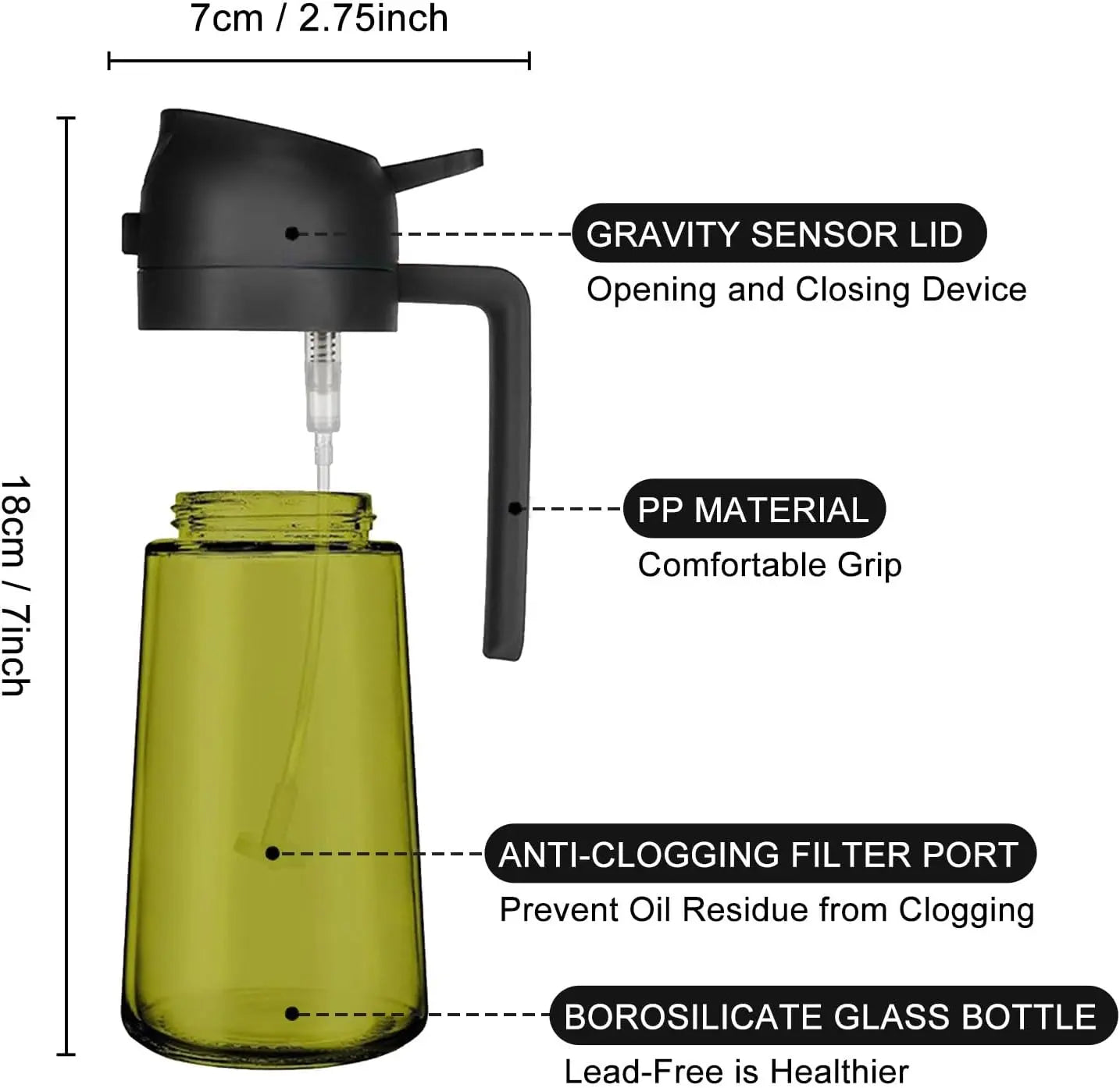 250ml Glass Oil Spray Bottle - High-Pressure Atomizing Mister for Air Fryer & BBQ