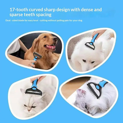 Cat-Eared Self-Cleaning Pet Grooming Brush - 140° Curved Massage Pins for Dogs & Cats