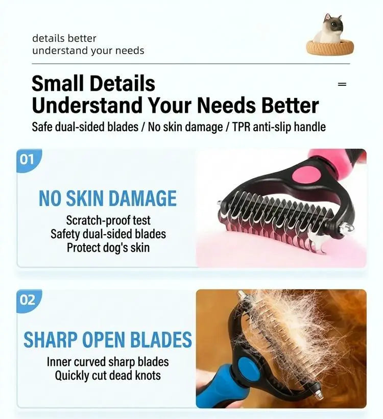 Cat-Eared Self-Cleaning Pet Grooming Brush - 140° Curved Massage Pins for Dogs & Cats