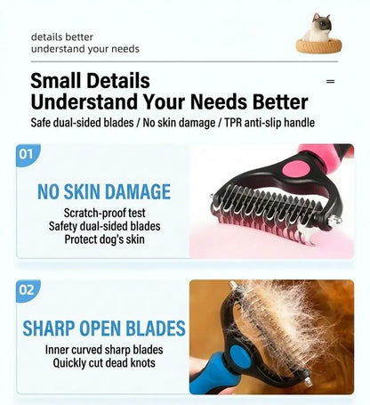 Cat-Eared Self-Cleaning Pet Grooming Brush - 140° Curved Massage Pins for Dogs & Cats