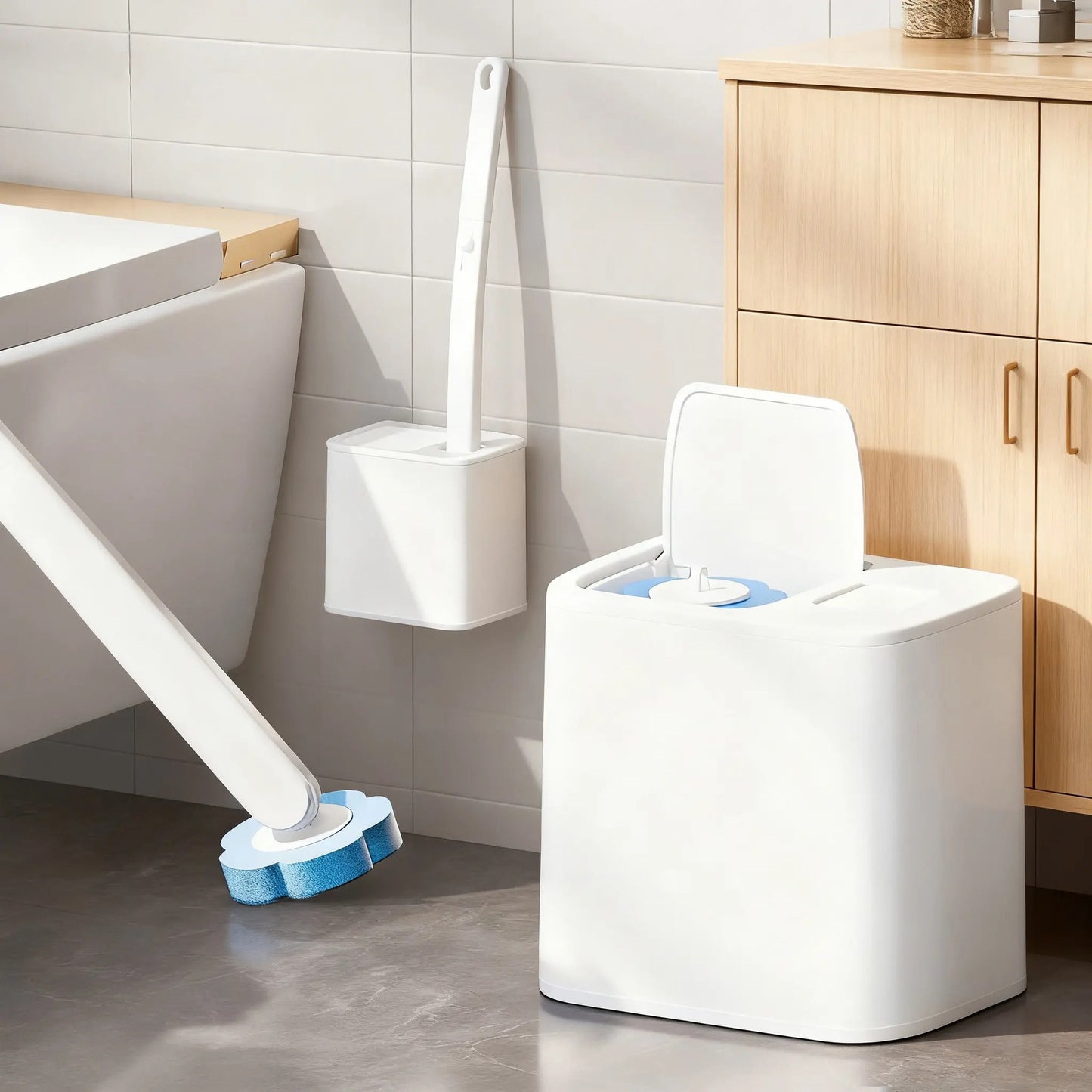 Hygienic Disposable Toilet Brush System - Wall-Mounted Holder with Scented Refills