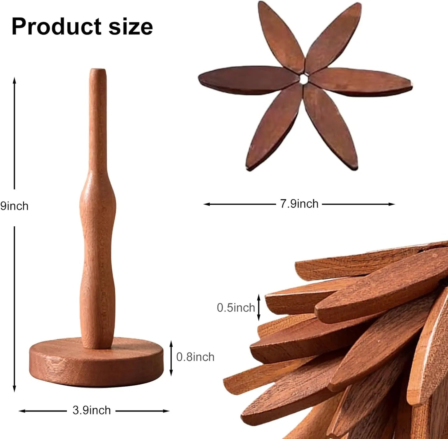 Natural Tree-Shaped Wooden Trivet Set - 4 Trivets & 1 Stand