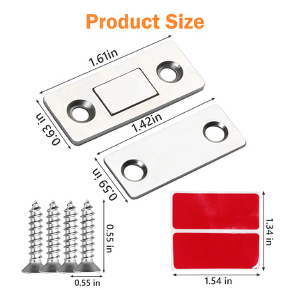 Ultra-Thin Magnetic Cabinet Catch Set - Punch-Free Stainless Steel Heavy-Duty Door Latch